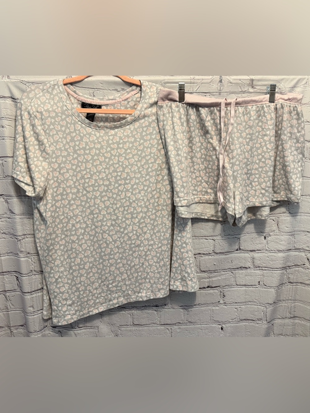 Rene Rofe Light Pink & White Heart-Print Short Sleeve Top and Shorts